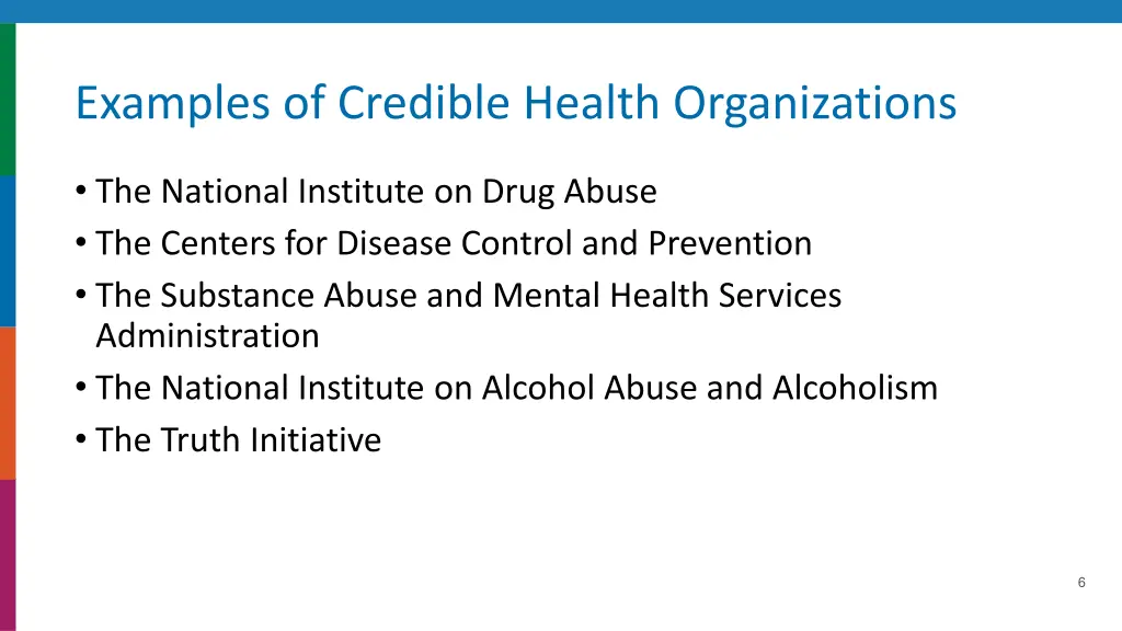 examples of credible health organizations