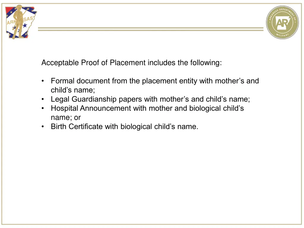 acceptable proof of placement includes