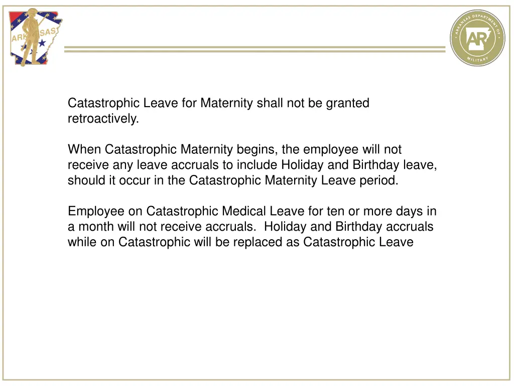 catastrophic leave for maternity shall