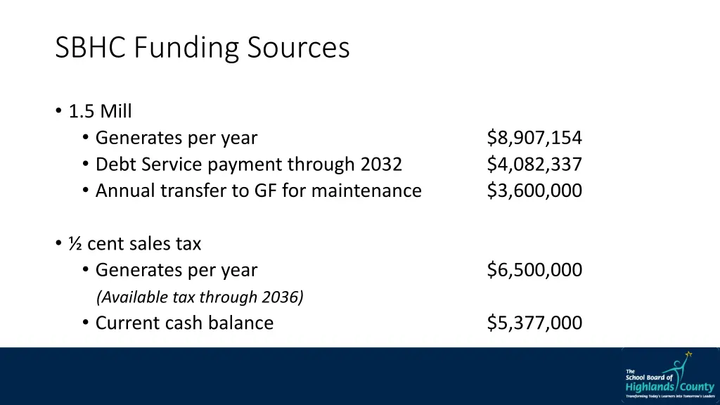 sbhc funding sources