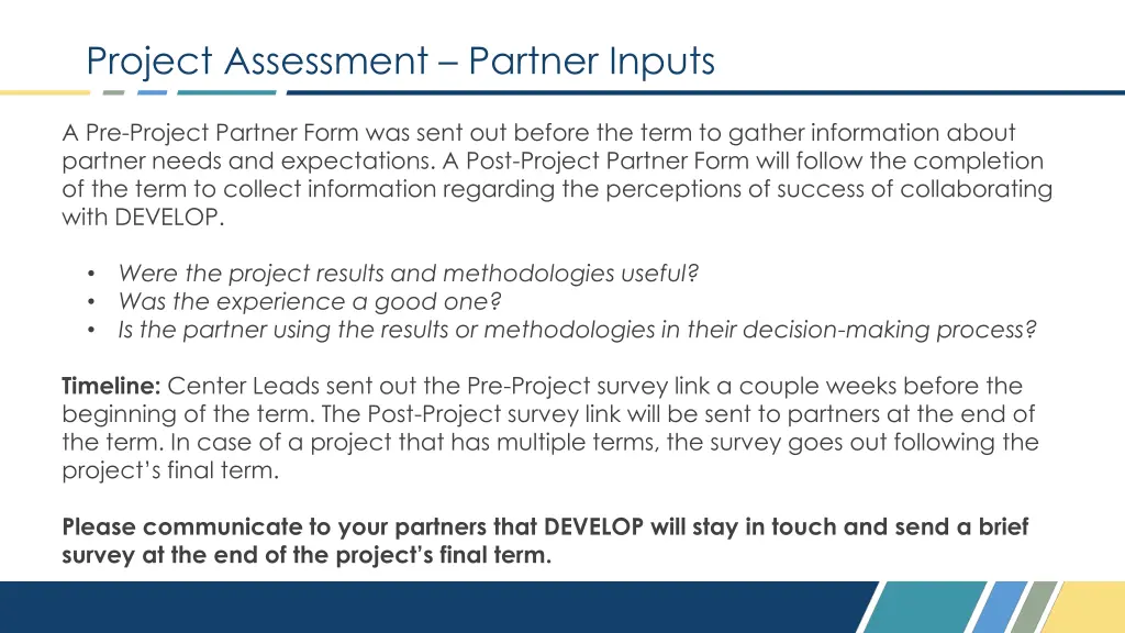project assessment partner inputs