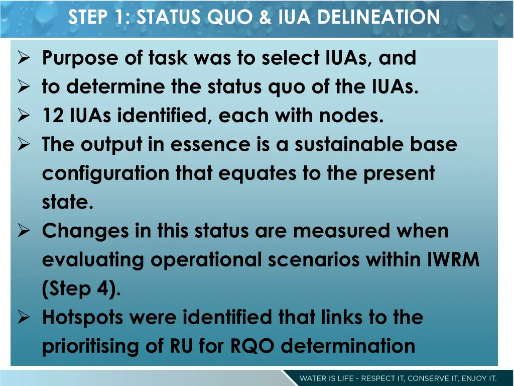 step 1 status quo iua delineation
