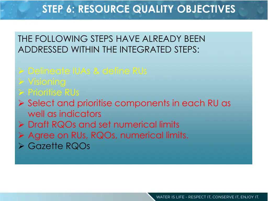 step 6 resource quality objectives