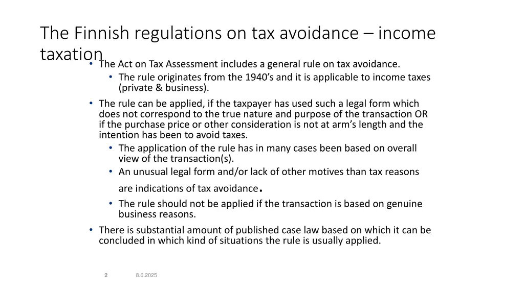 the finnish regulations on tax avoidance income