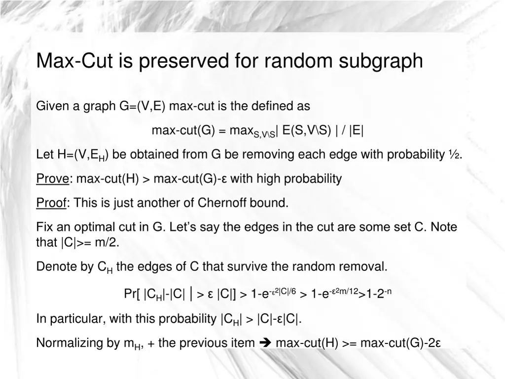 max cut is preserved for random subgraph 4