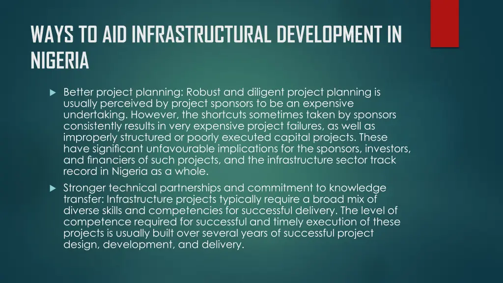 ways to aid infrastructural development in nigeria