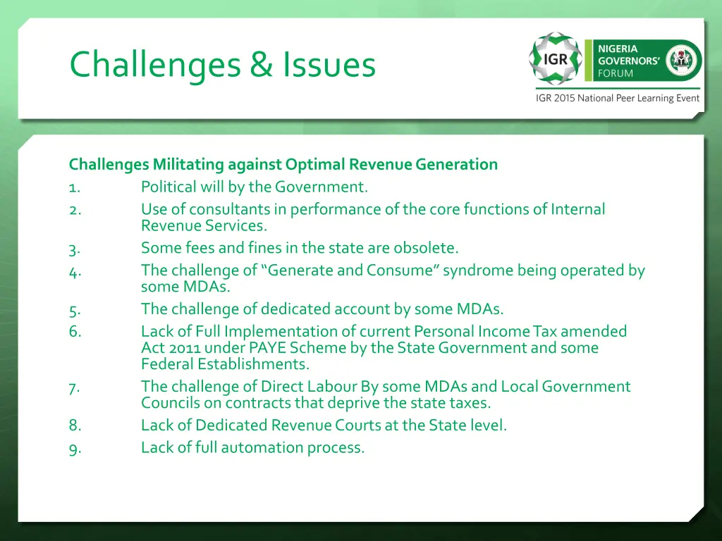 challenges issues
