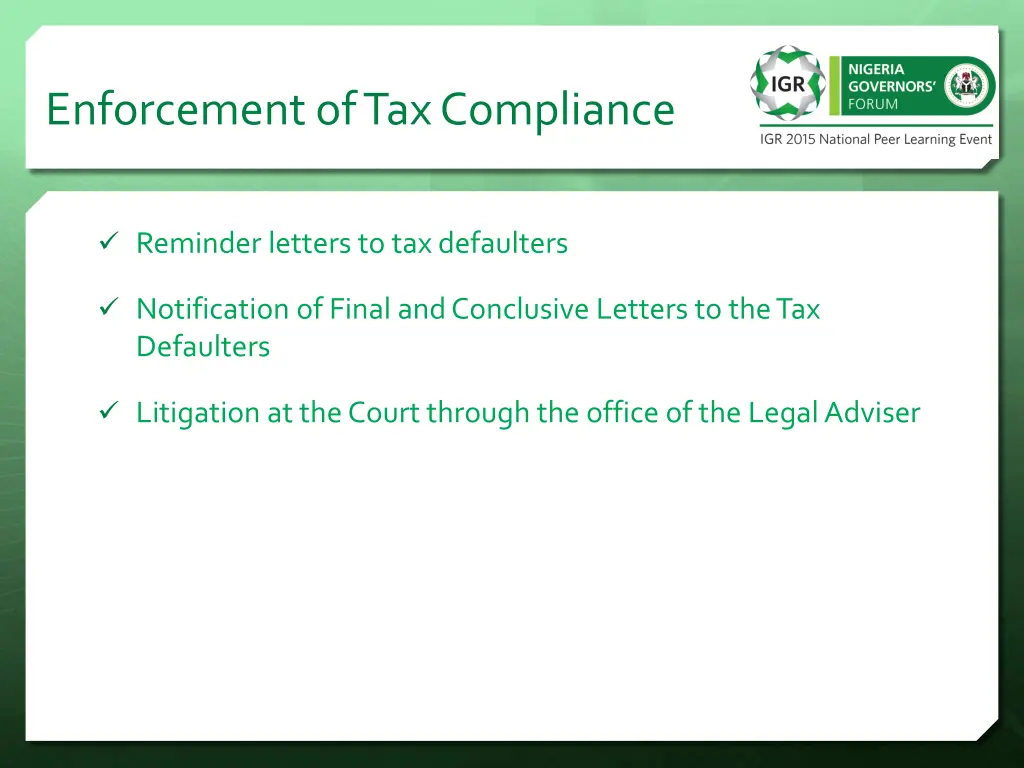 enforcement of tax compliance