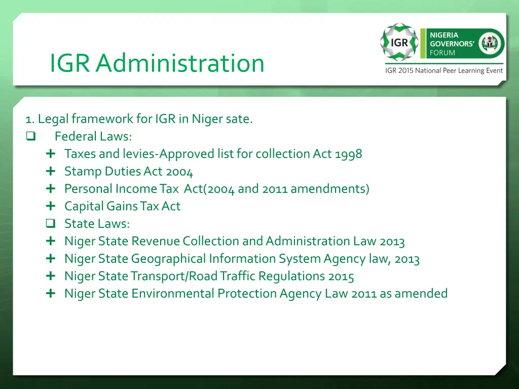 igr administration