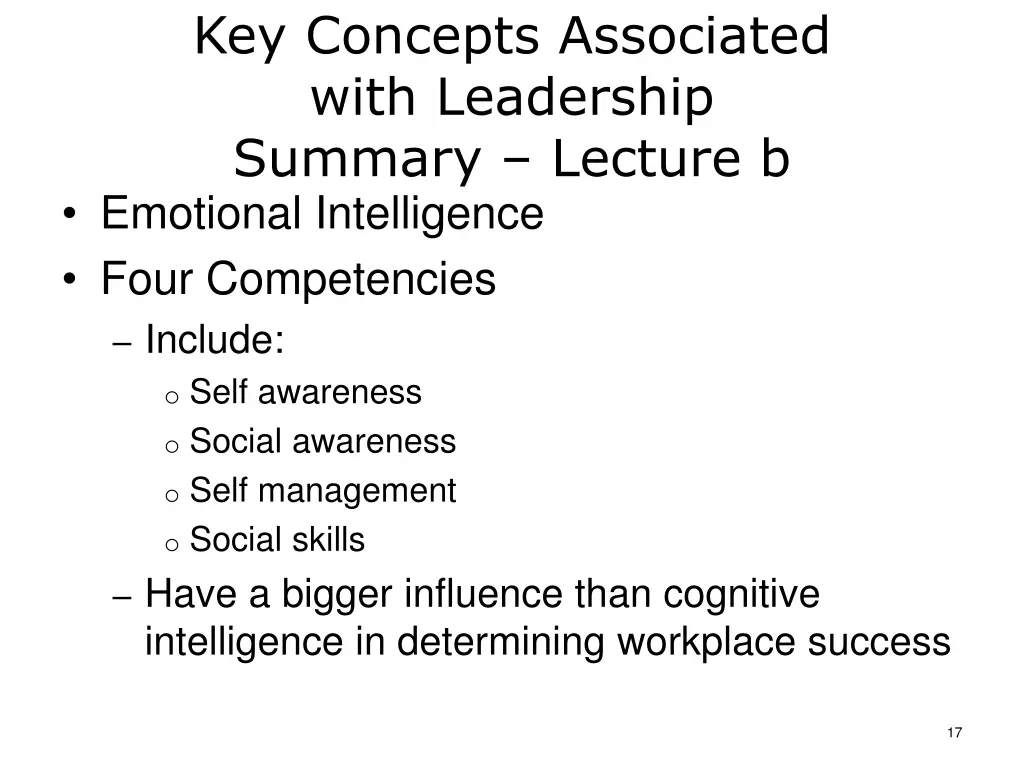 key concepts associated with leadership summary