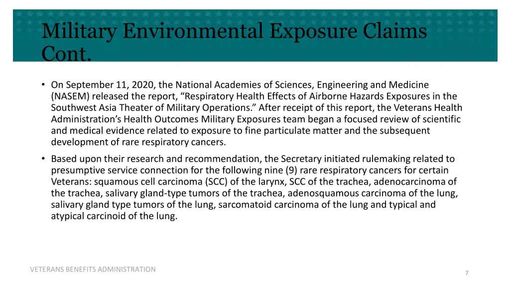 military environmental exposure claims cont