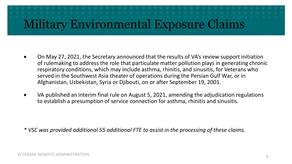 military environmental exposure claims