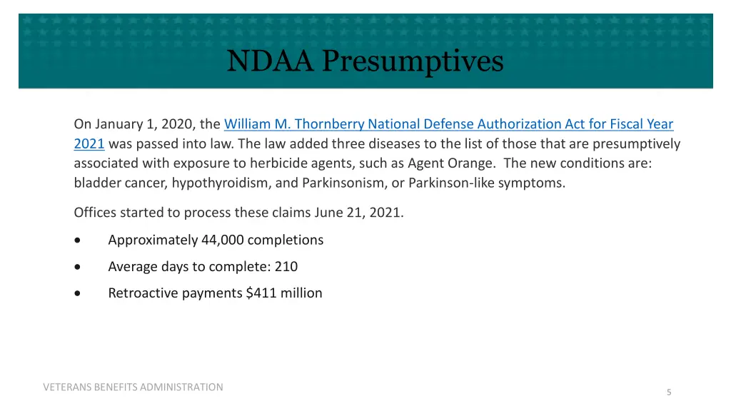 ndaa presumptives