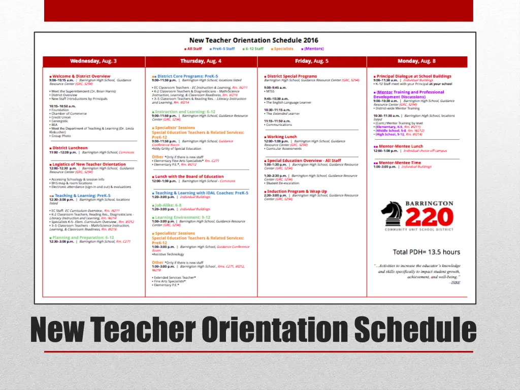 new teacher orientation schedule