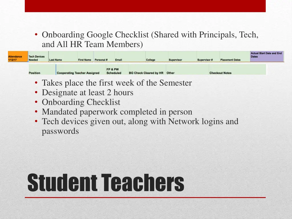 onboarding google checklist shared with