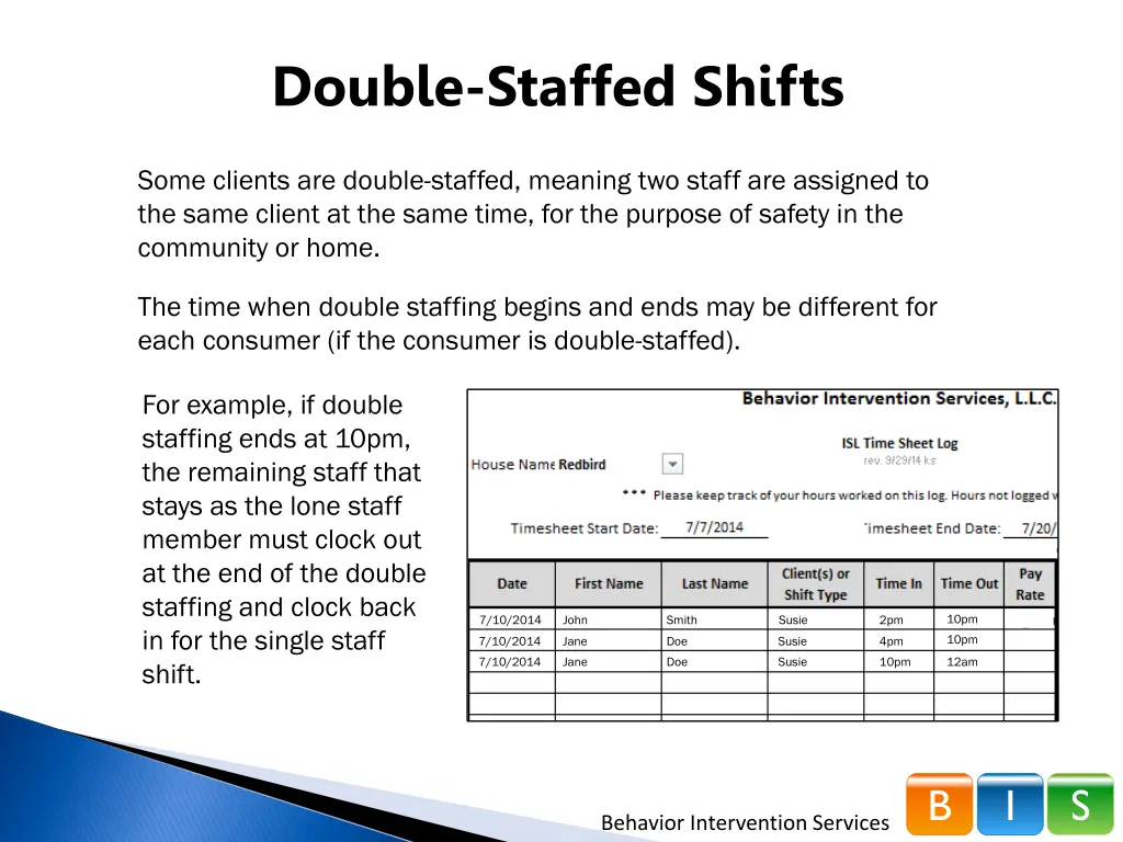 double staffed shifts