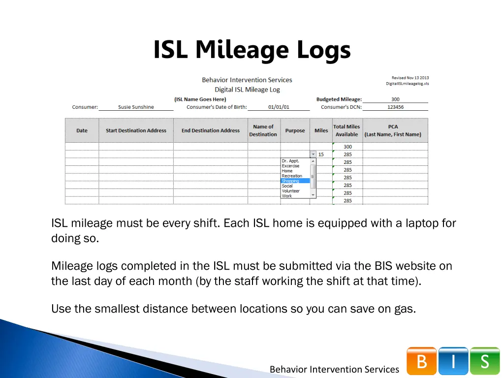 isl mileage logs
