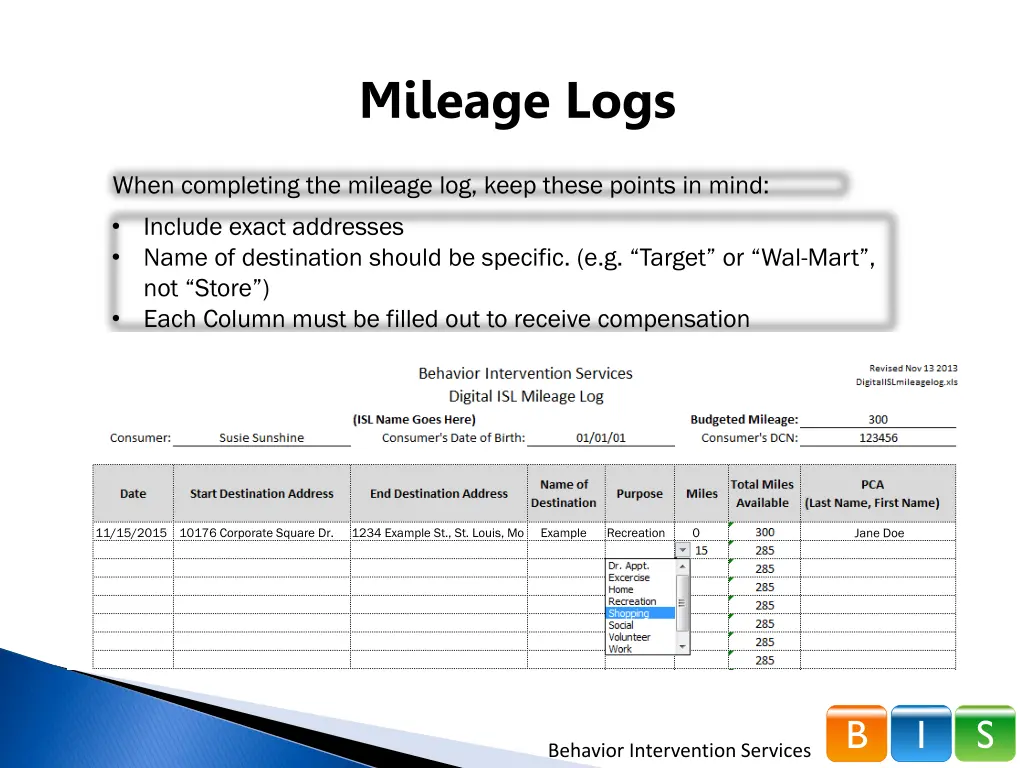 mileage logs