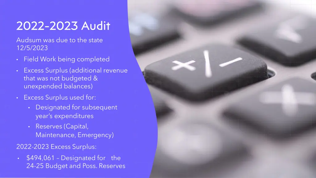 2022 2023 audit audsum was due to the state