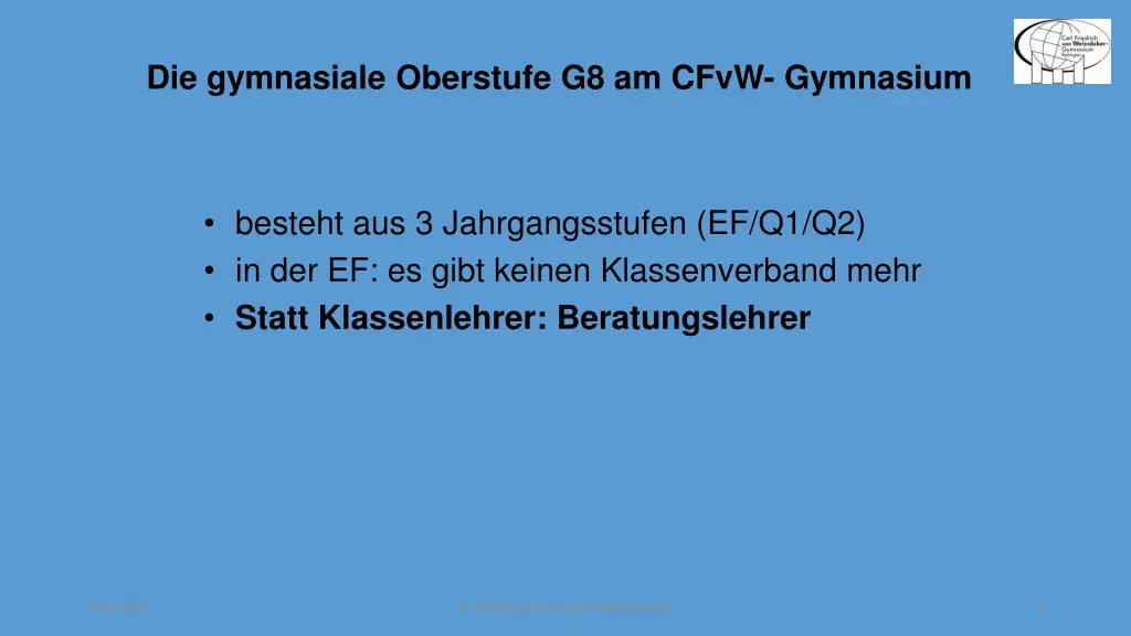 die gymnasiale oberstufe g8 am cfvw gymnasium