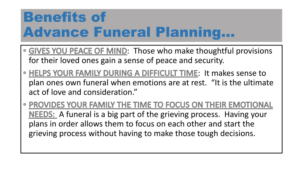 benefits of advance funeral planning