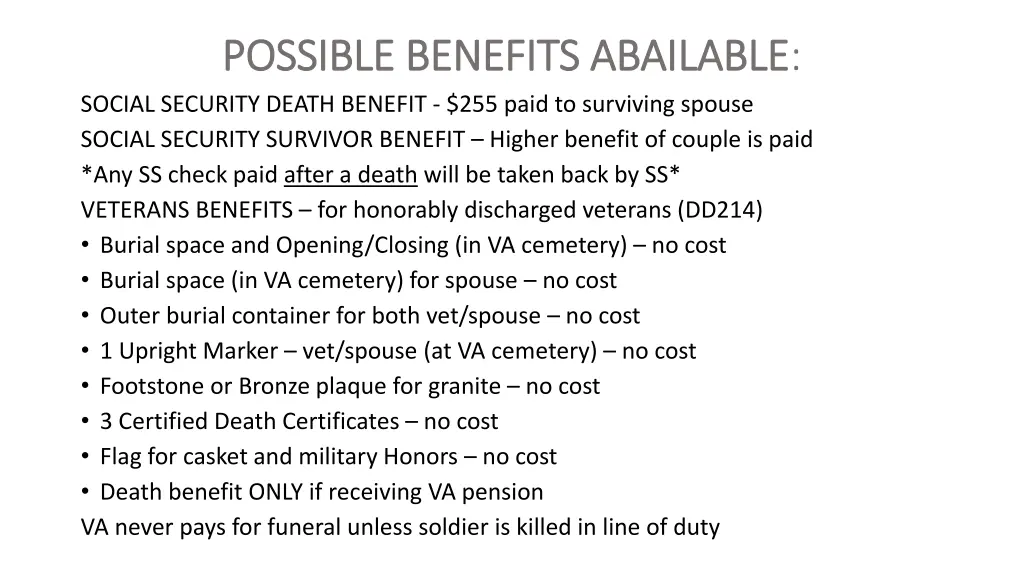 possible benefits abailable possible benefits