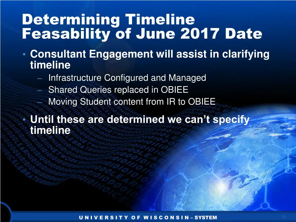 determining timeline feasability of june 2017