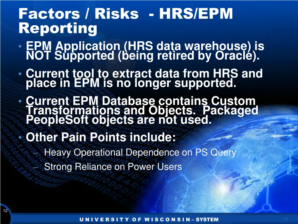 factors risks hrs epm reporting epm application