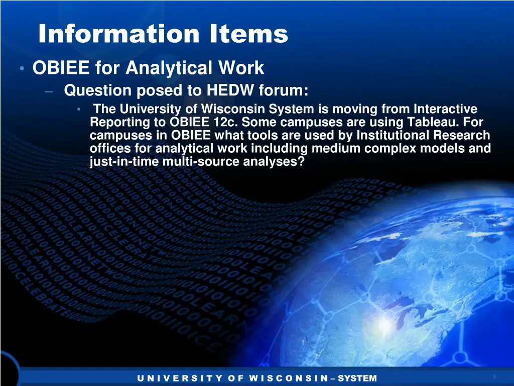 information items obiee for analytical work