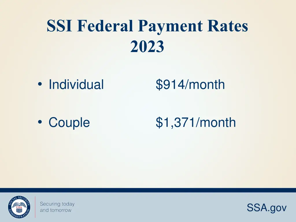 ssi federal payment rates 2023