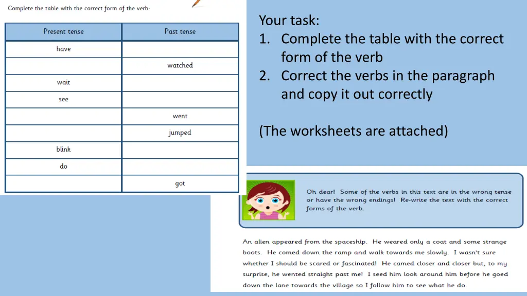 your task 1 complete the table with the correct