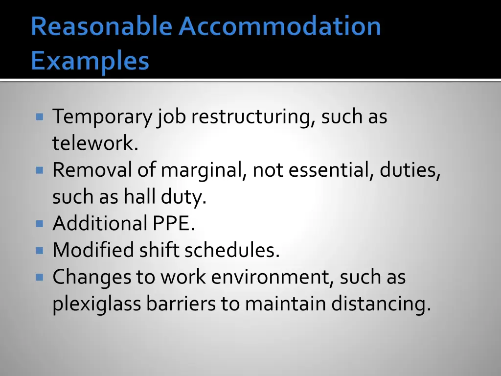 temporary job restructuring such as telework