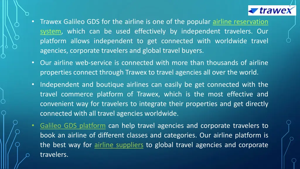 trawex galileo gds for the airline