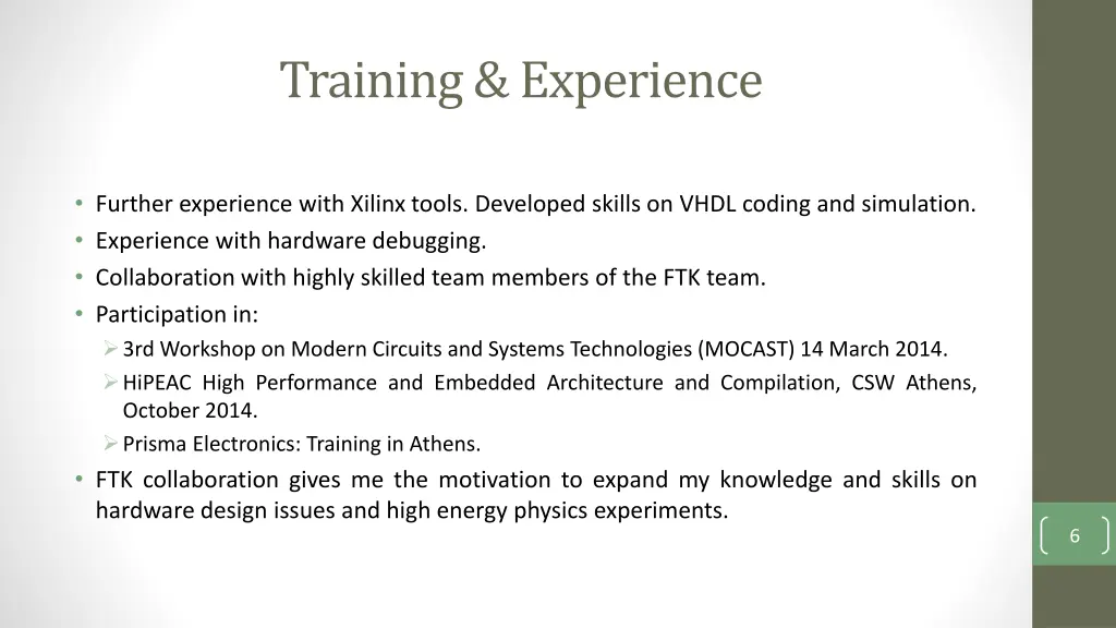 training experience