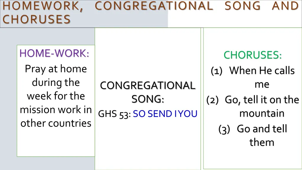 homework congregational song and choruses