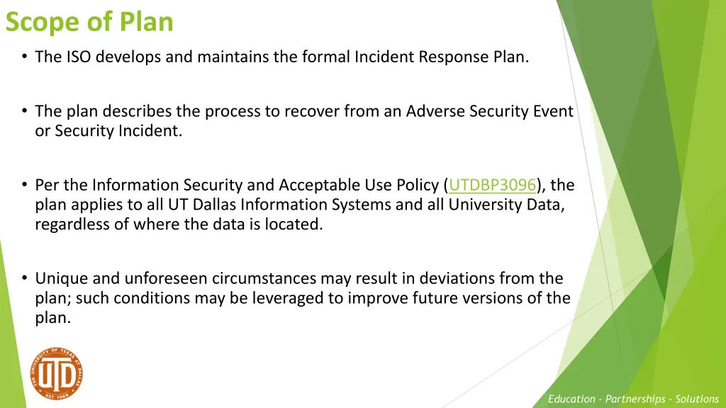 scope of plan the iso develops and maintains