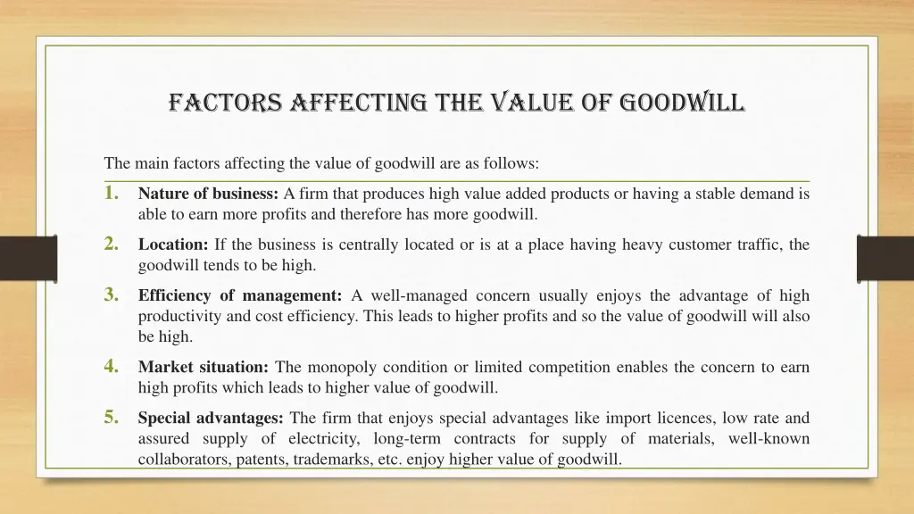 factors affecting the value of goodwill