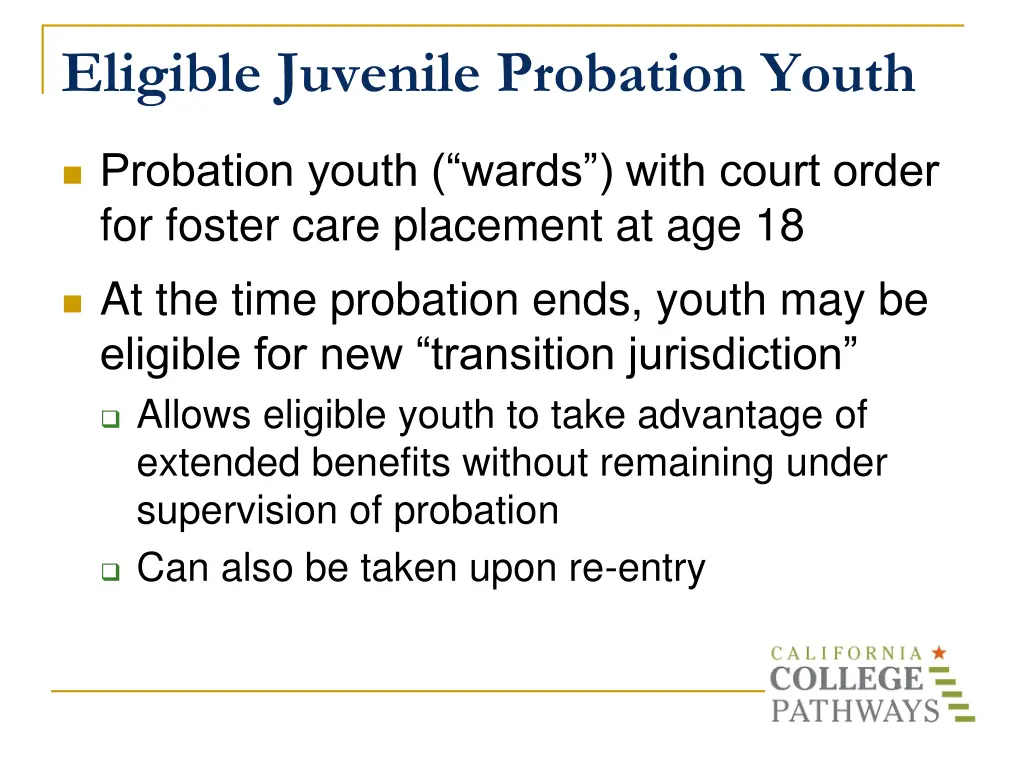 eligible juvenile probation youth