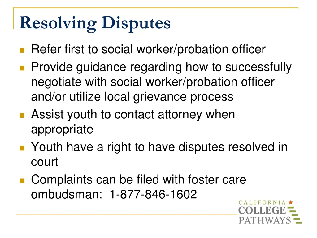 resolving disputes