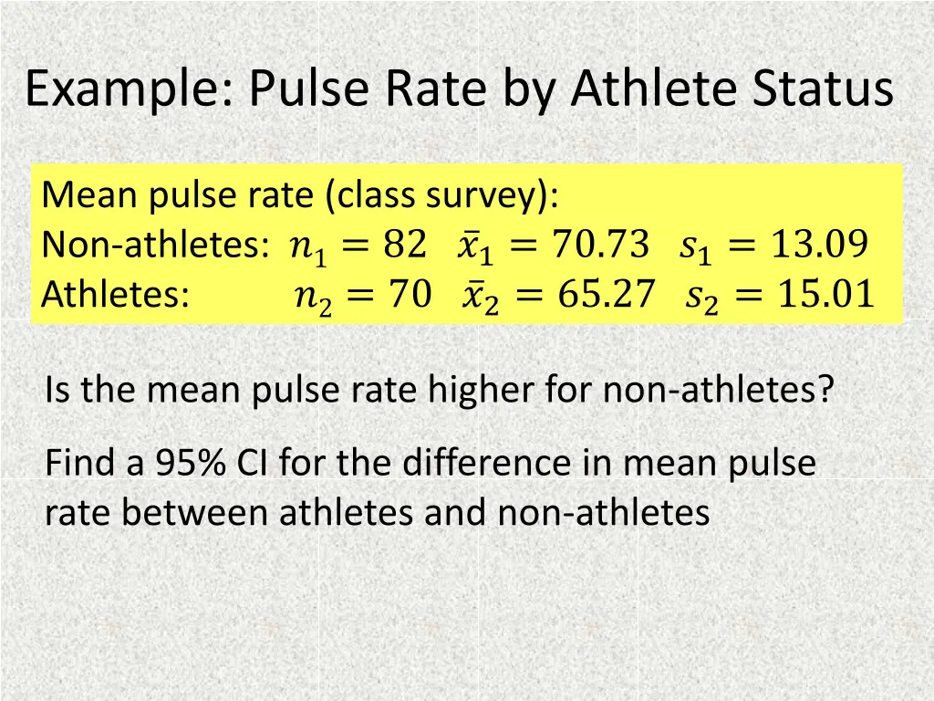 example pulse rate by athlete status
