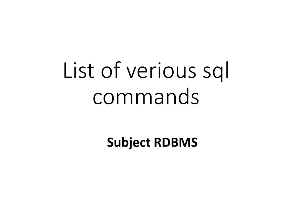 list of verious sql commands
