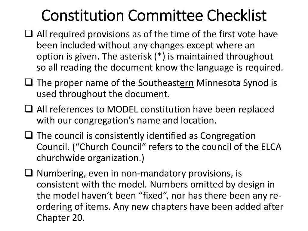 constitution committee checklist constitution