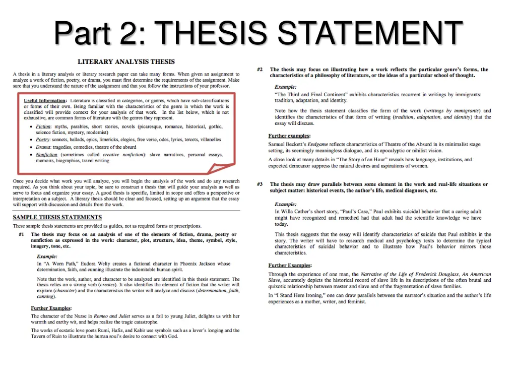 part 2 thesis statement