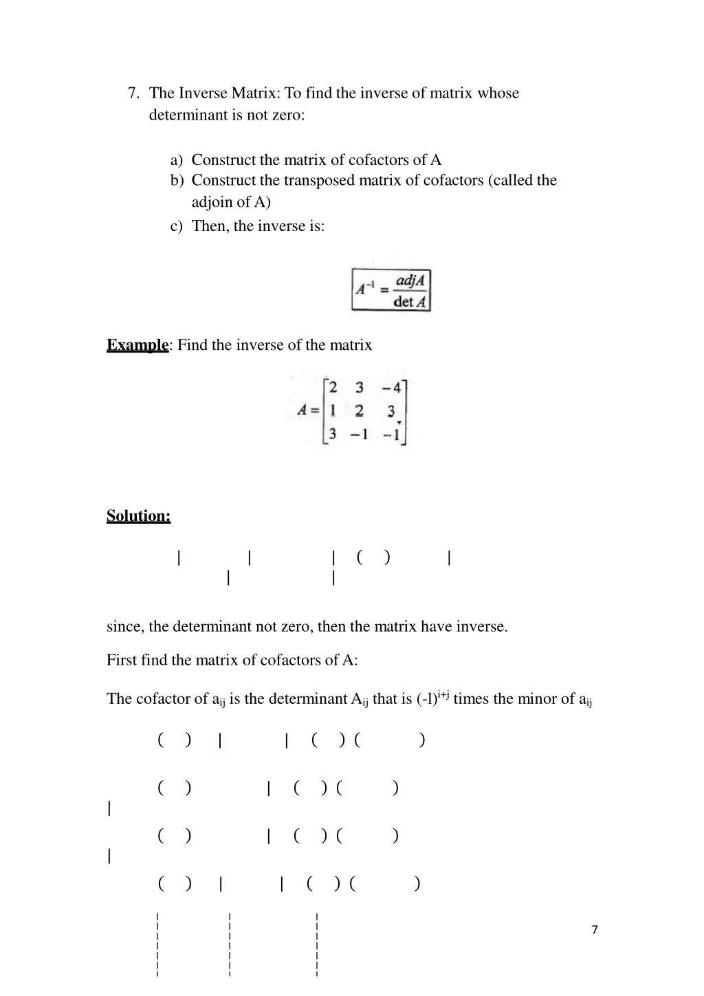 7 the inverse matrix to find the inverse