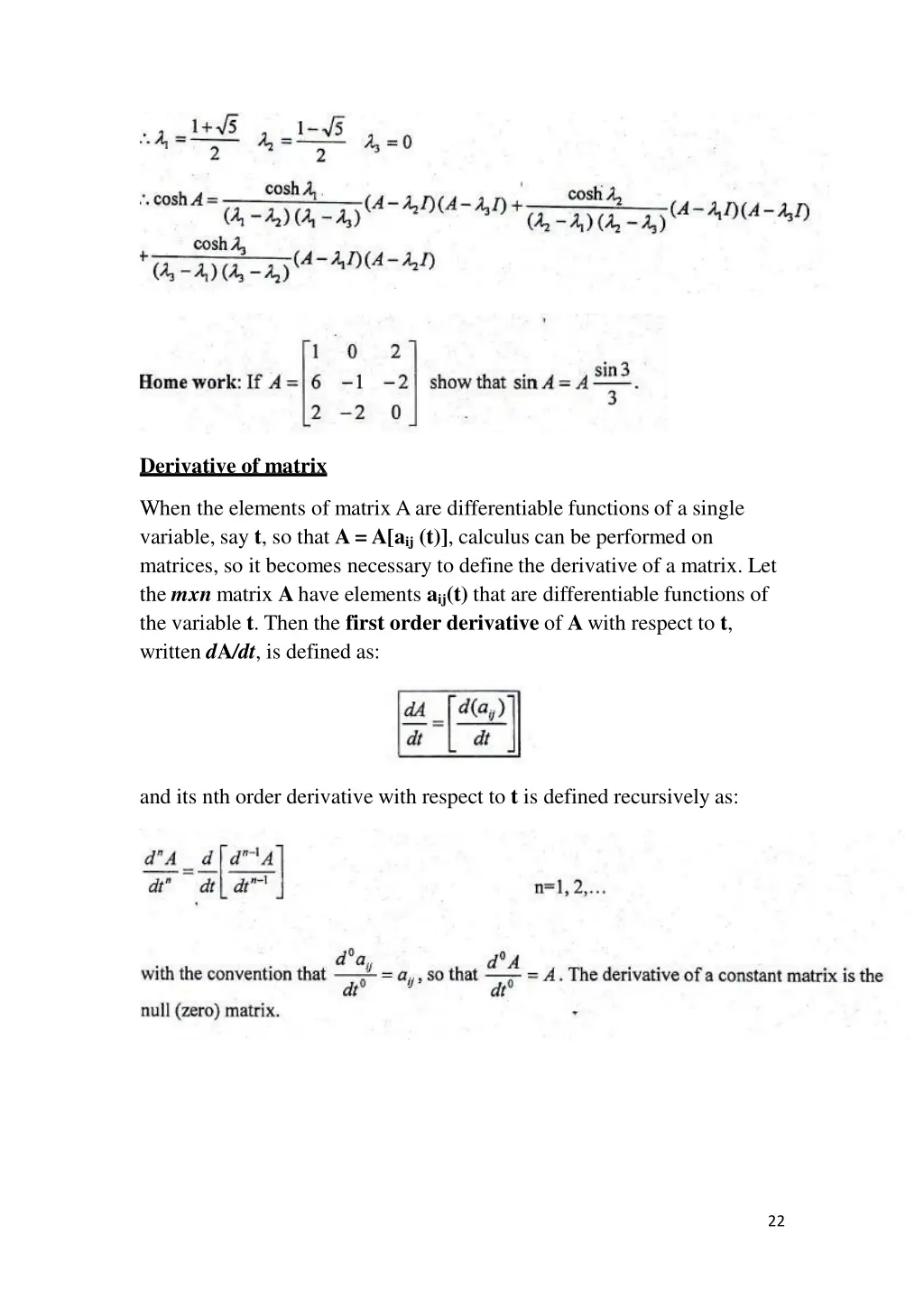 derivative of matrix