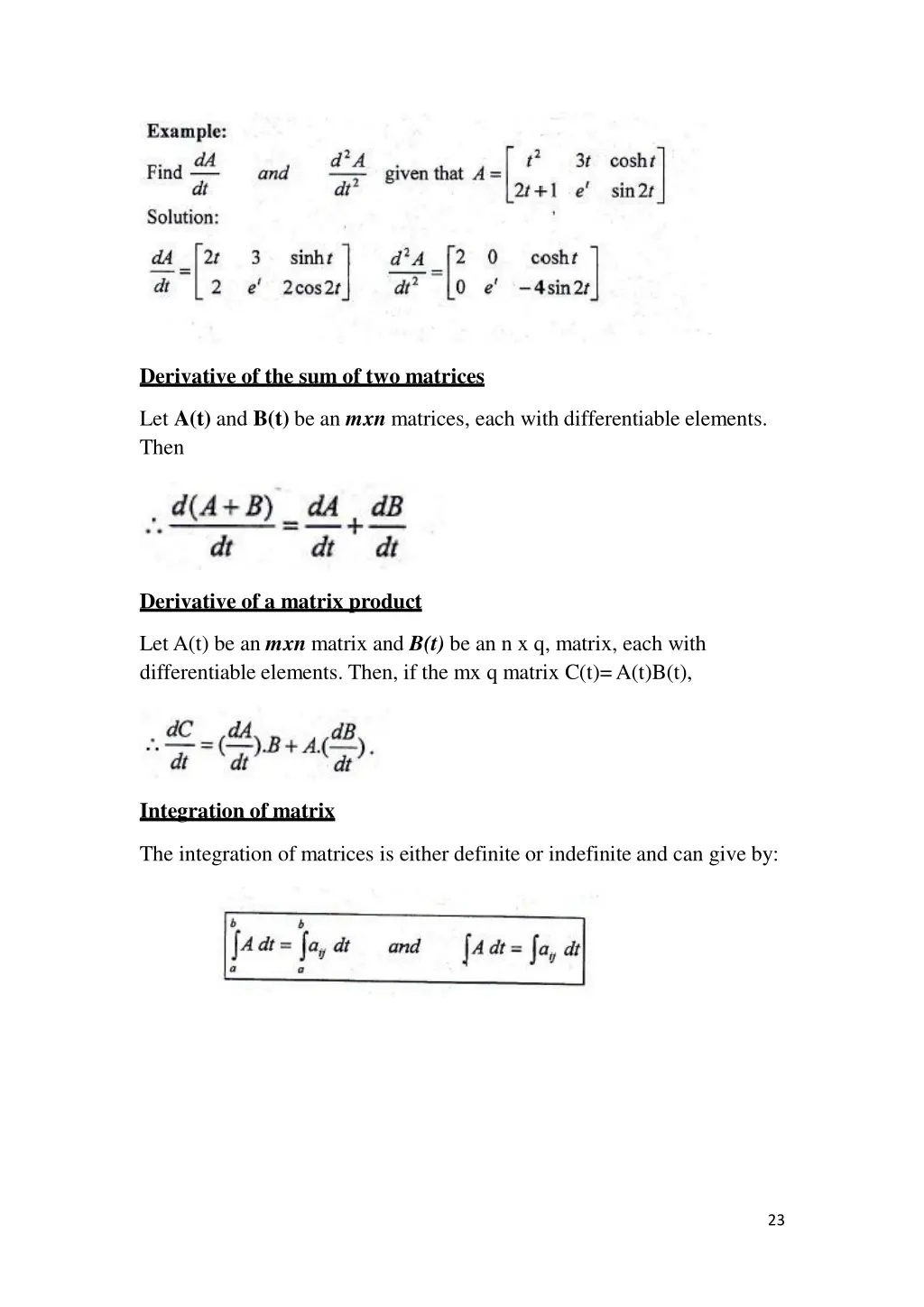 derivative of the sum of two matrices