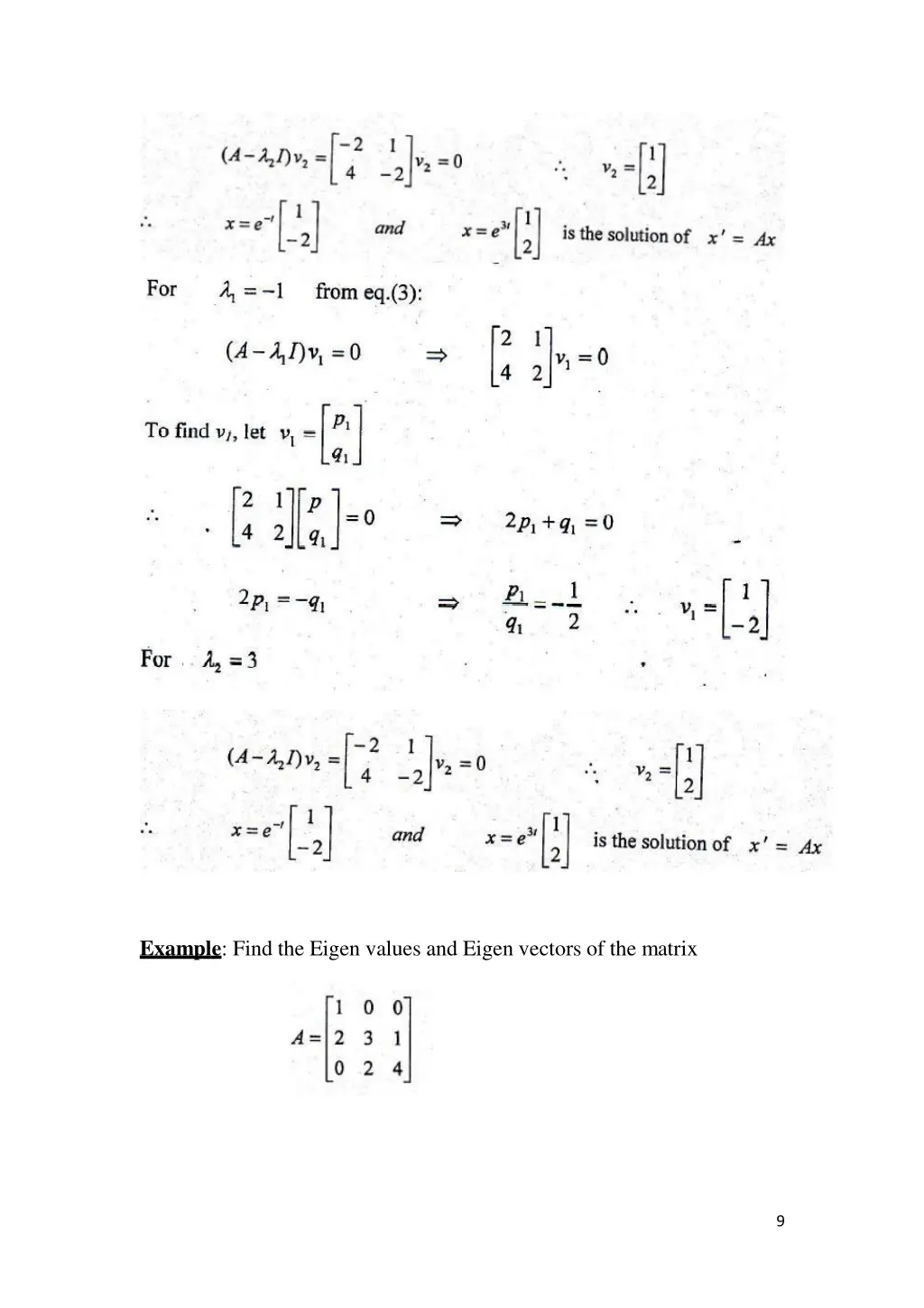 example find the eigen values and eigen vectors