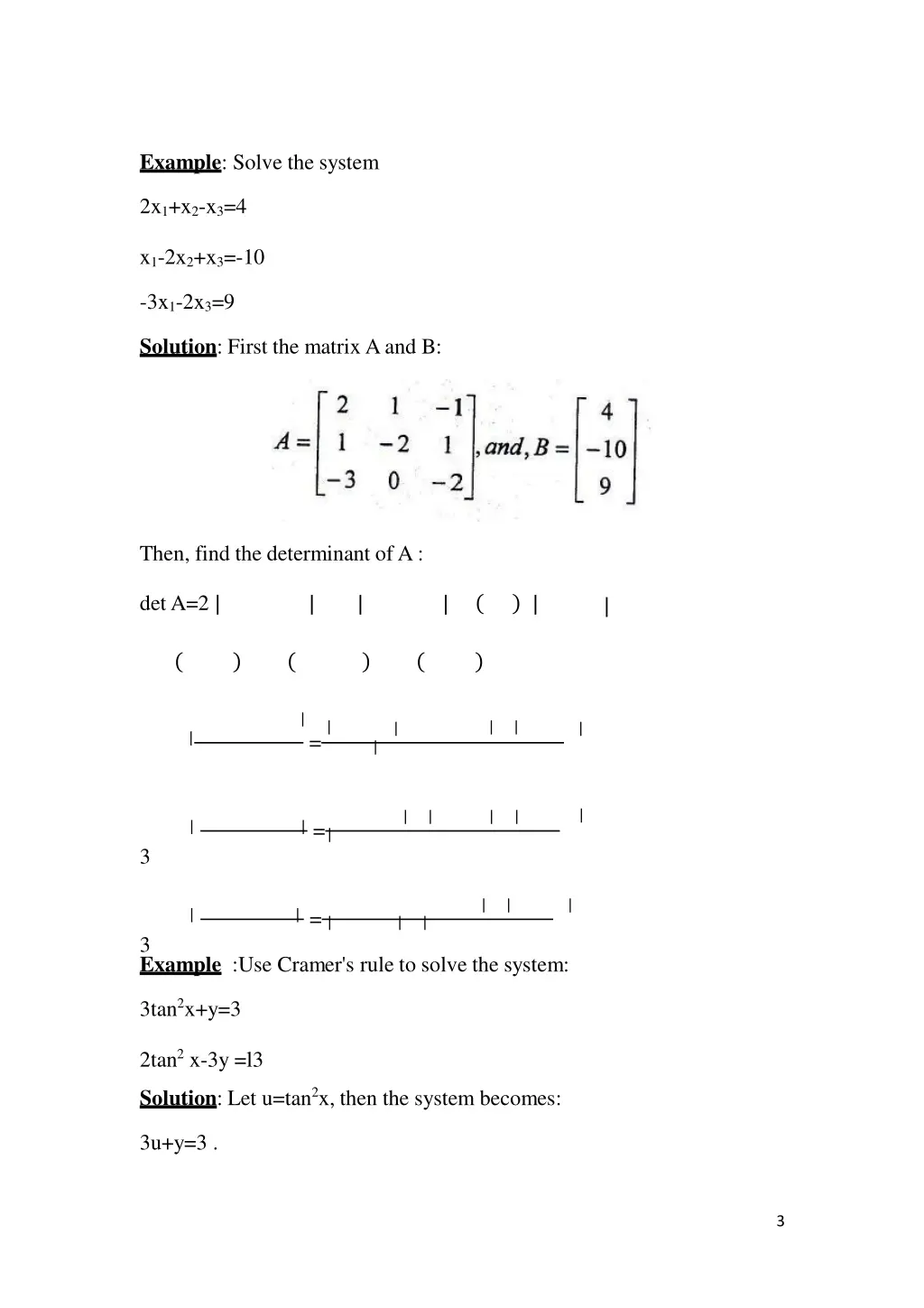 example solve the system