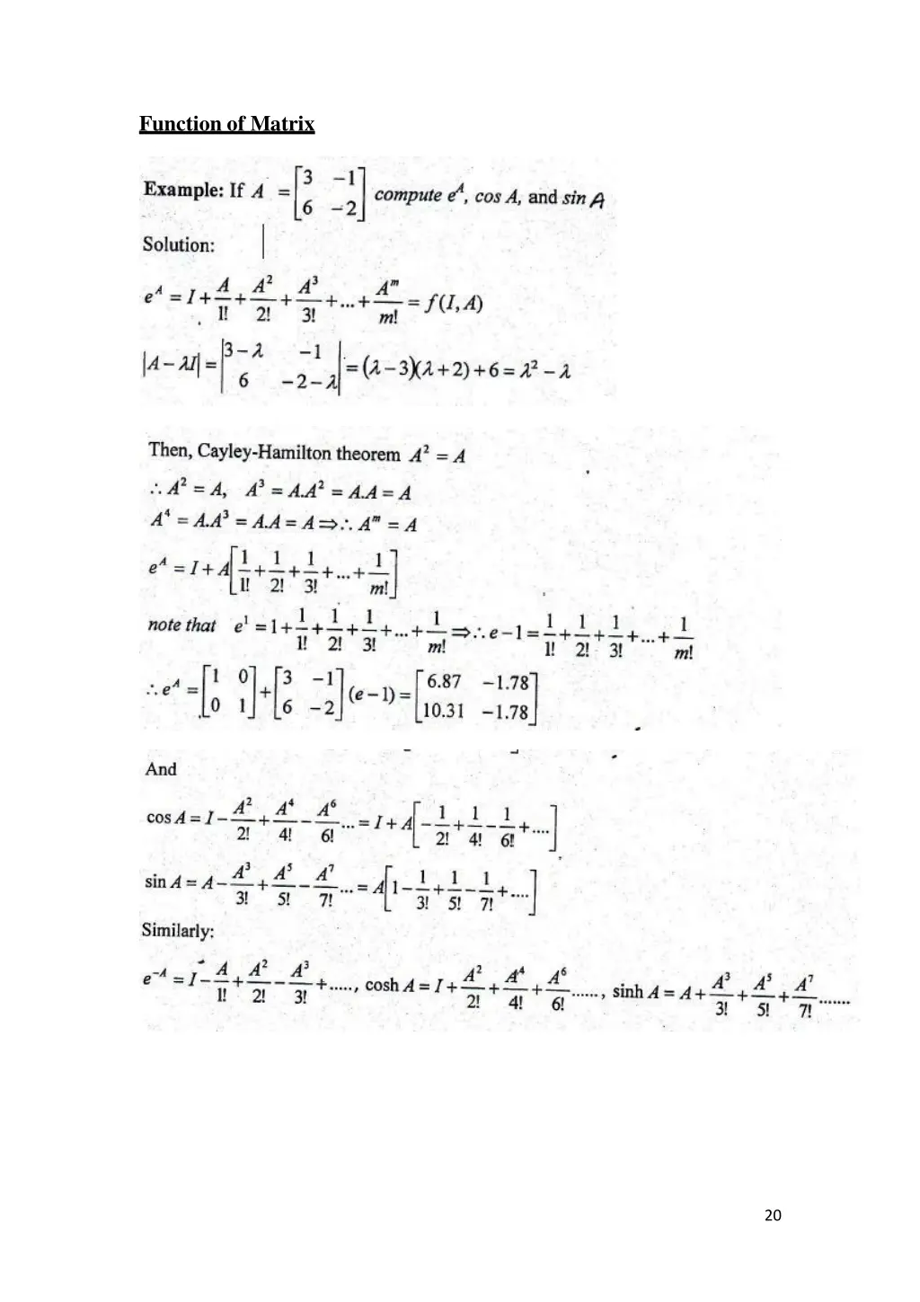 function of matrix