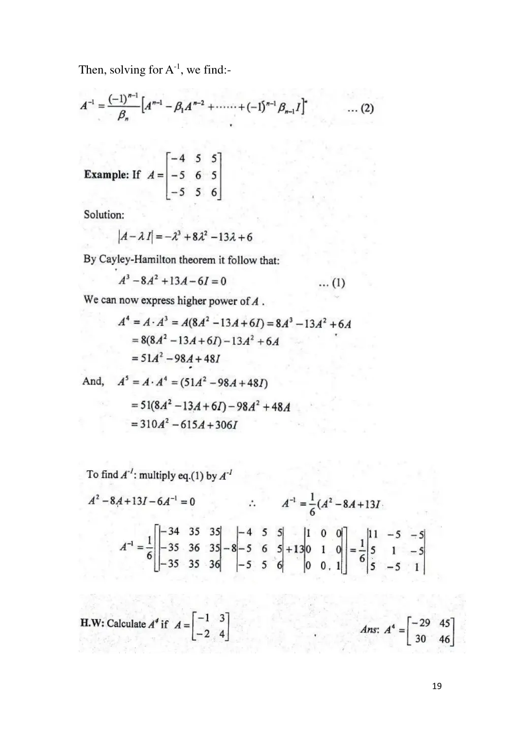 then solving for a 1 we find